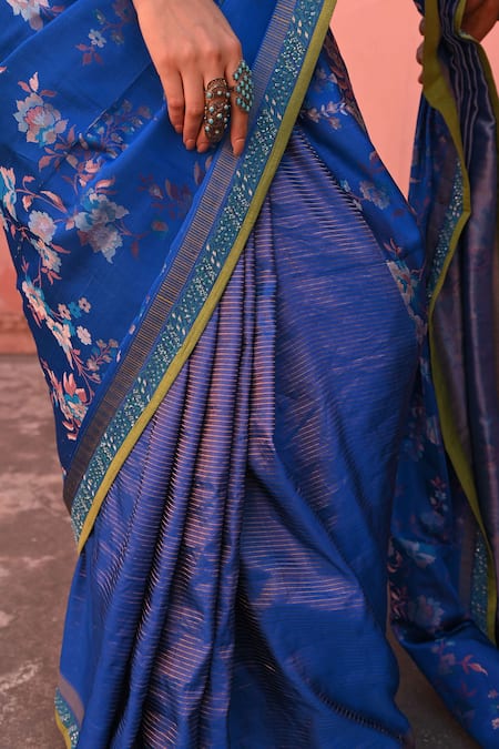 Kasturi Kundal_Blue Kota Doria Embroidery, Sequins Tanchoi Handloom Saree _at_Aza_Fashions