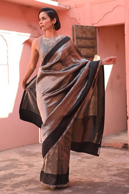 Kasturi Kundal Black Kota Doria, Silk Embroidery, Sequins Hawa Tissue Handloom Saree Online at Aza Fashions Kasturi Kundal_Black Kota Doria, Silk Embroidery, Sequins Hawa Tissue Handloom Saree_Online_at_Aza_Fashions