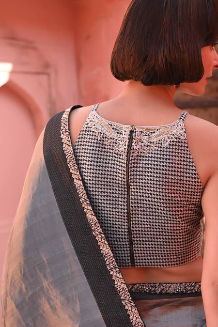 Kasturi Kundal Black Kota Doria, Silk Embroidery, Sequins Hawa Tissue Handloom Saree at Aza Fashions Kasturi Kundal_Black Kota Doria, Silk Embroidery, Sequins Hawa Tissue Handloom Saree_at_Aza_Fashions