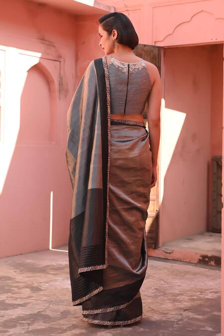 Shop Kasturi Kundal Black Kota Doria, Silk Embroidery, Sequins Hawa Tissue Handloom Saree at Aza Fashions Shop_Kasturi Kundal_Black Kota Doria, Silk Embroidery, Sequins Hawa Tissue Handloom Saree_at_Aza_Fashions