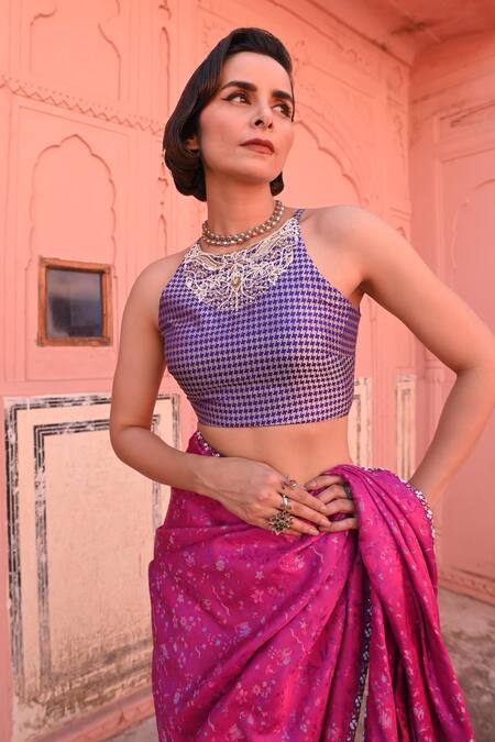 Shop_Kasturi Kundal_Fuchsia Kota Doria, Silk Pearls, Embroidery Jameela Tanchoi Handloom Saree_Online_at_Aza_Fashions