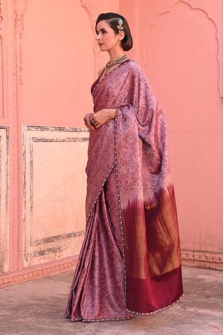 Buy_Kasturi Kundal_Pink Kota Doria, Silk Pearls, Embroidery Rasiya Tanchoi Handloom Saree _Online_at_Aza_Fashions