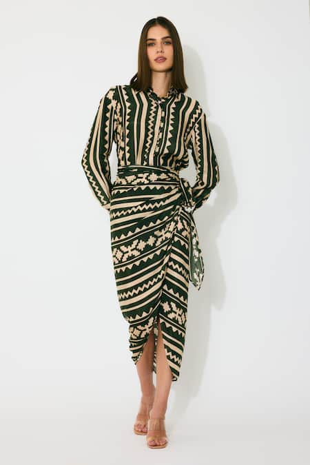 KoAi Dark Green & Cream Pattern Shirt 