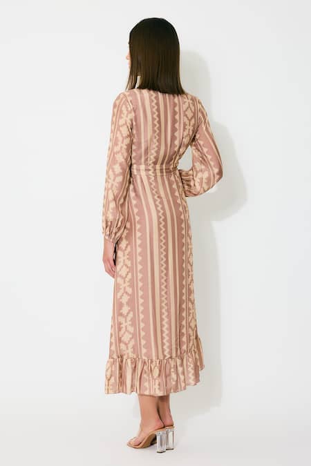 Koai Peach Pattern Wrap Midi Dress 
