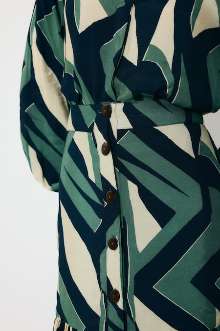 Buy_Koai_Green Muslin, Cotton, Silk Geometric Pattern Long Skirt 