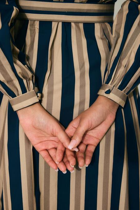 Koai Multi Color Cotton Round Neck Stripe Maxi Shirt Dress Online at Aza Fashions Koai_Multi Color Cotton Round Neck Stripe Maxi Shirt Dress _Online_at_Aza_Fashions