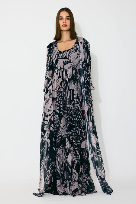 Buy_Koai_Multi Color Chiffon V-neck Floral Wrap Maxi Dress _Online_at_Aza_Fashions