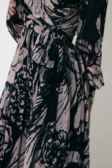 Koai_Multi Color Chiffon V-neck Floral Wrap Maxi Dress _at_Aza_Fashions