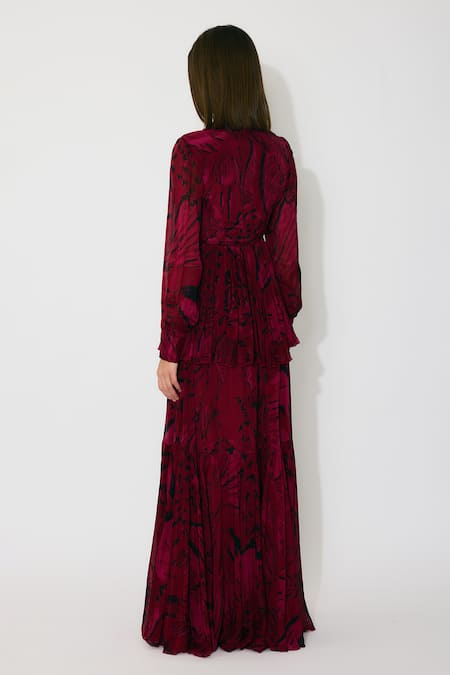 Shop Koai Pink Chiffon Collared Floral Maxi Dress at Aza Fashions Shop_Koai_Pink Chiffon Collared Floral Maxi Dress _at_Aza_Fashions