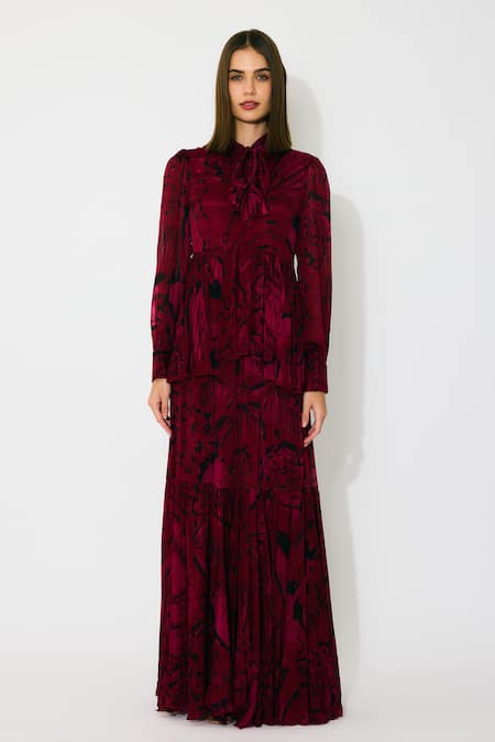 Buy Koai Pink Chiffon Collared Floral Maxi Dress Online at Aza Fashions Buy_Koai_Pink Chiffon Collared Floral Maxi Dress _Online_at_Aza_Fashions