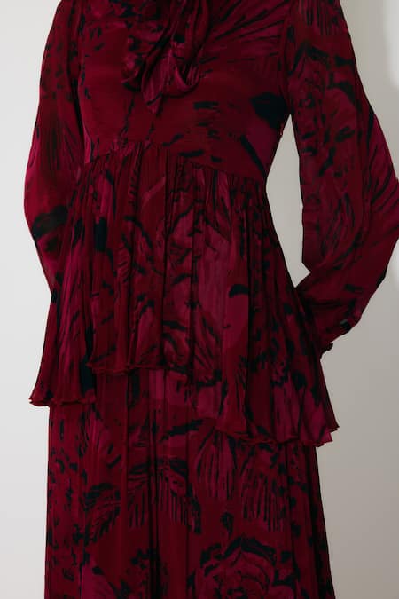 Shop Koai Pink Chiffon Collared Floral Maxi Dress Online at Aza Fashions Shop_Koai_Pink Chiffon Collared Floral Maxi Dress _Online_at_Aza_Fashions