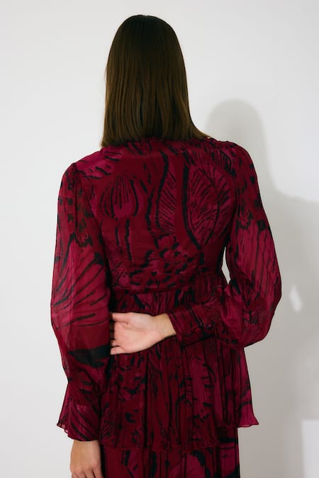 Buy Koai Pink Chiffon Collared Floral Maxi Dress Buy_Koai_Pink Chiffon Collared Floral Maxi Dress