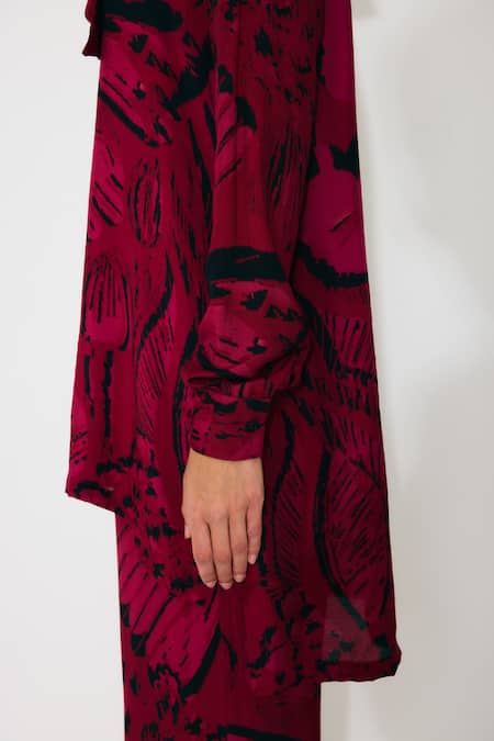 Shop_Koai_Pink Muslin, Cotton, Silk Floral Bow Tie Shirt _Online_at_Aza_Fashions