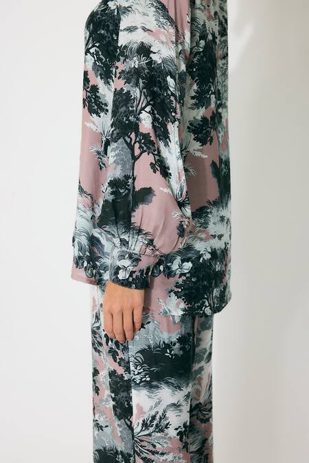 Koai_Pink Muslin, Cotton, Silk Collared Toile Print Shirt _Online_at_Aza_Fashions