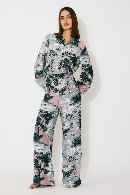 Buy_Koai_Pink Muslin, Cotton, Silk Collared Toile Print Shirt _Online_at_Aza_Fashions