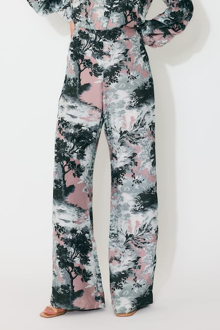 Shop_Koai_Pink Muslin, Cotton, Silk Toile Print Pants _Online_at_Aza_Fashions