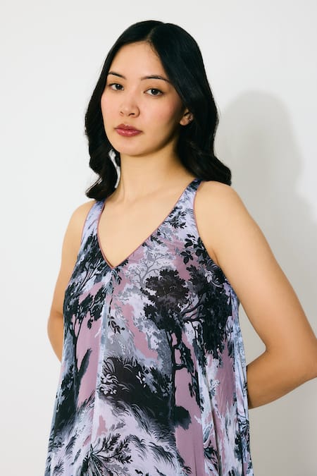 Koai_Pink Chiffon V-neck Toile Print Maxi Dress _Online_at_Aza_Fashions