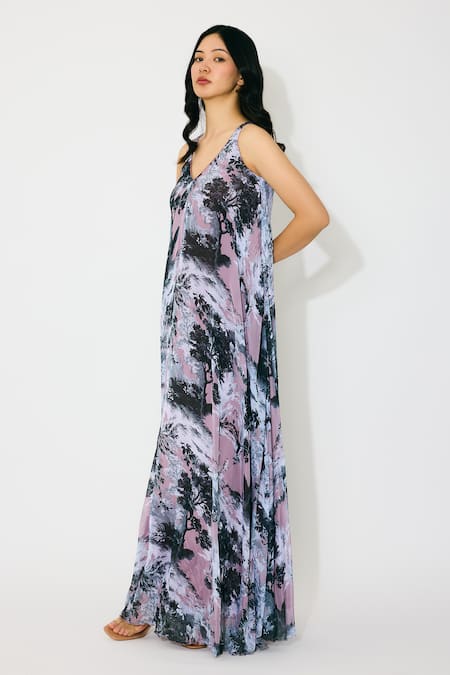 Buy_Koai_Pink Chiffon V-neck Toile Print Maxi Dress _Online_at_Aza_Fashions