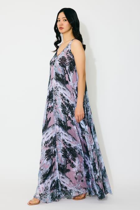 Shop_Koai_Pink Chiffon V-neck Toile Print Maxi Dress _Online_at_Aza_Fashions