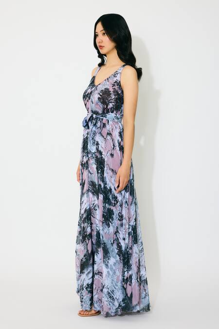 Buy_Koai_Pink Chiffon V-neck Toile Print Maxi Dress 