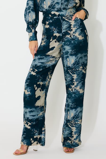 Shop_Koai_Blue Muslin, Cotton, Silk Toile Print Pants _Online_at_Aza_Fashions