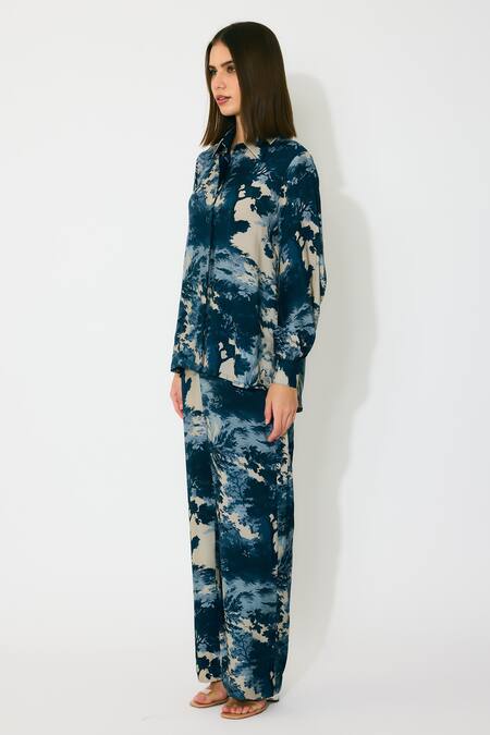 Koai_Blue Muslin, Silk Collared Toile Print Shirt _Online_at_Aza_Fashions