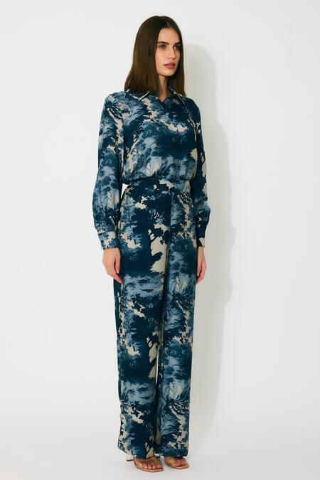 Buy_Koai_Blue Muslin, Silk Collared Toile Print Shirt _Online_at_Aza_Fashions