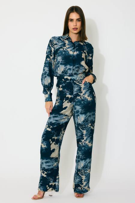 Shop_Koai_Blue Muslin, Silk Collared Toile Print Shirt _Online_at_Aza_Fashions