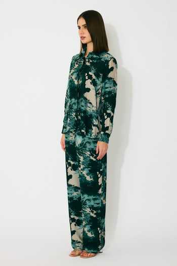 Koai_Green Muslin, Cotton Collared Toil Print Dark Shirt _Online_at_Aza_Fashions