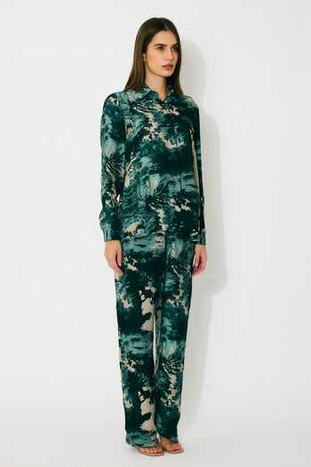 Buy_Koai_Green Muslin, Cotton Collared Toil Print Dark Shirt _Online_at_Aza_Fashions