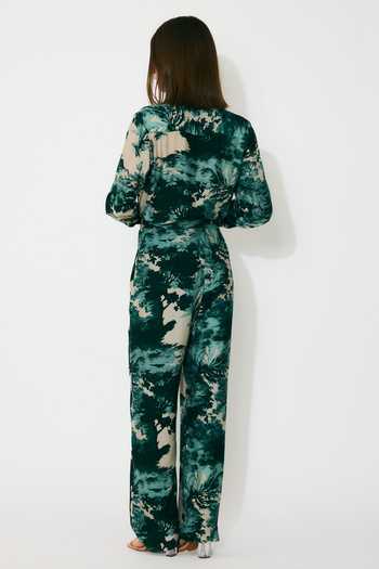 Shop_Koai_Green Muslin, Cotton Collared Toil Print Dark Shirt _Online_at_Aza_Fashions