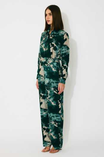 Koai_Green Muslin, Silk Toil Print Dark Pants _Online_at_Aza_Fashions