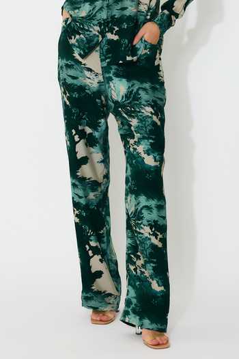 Buy_Koai_Green Muslin, Silk Toil Print Dark Pants _Online_at_Aza_Fashions