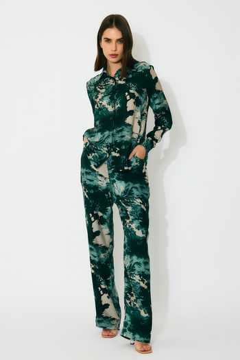 Shop_Koai_Green Muslin, Silk Toil Print Dark Pants _Online_at_Aza_Fashions
