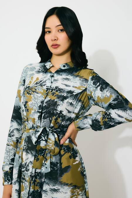 Koai Gold Muslin Collared Toile Print Maxi Shirt Dress at Aza Fashions Koai_Gold Muslin Collared Toile Print Maxi Shirt Dress _at_Aza_Fashions