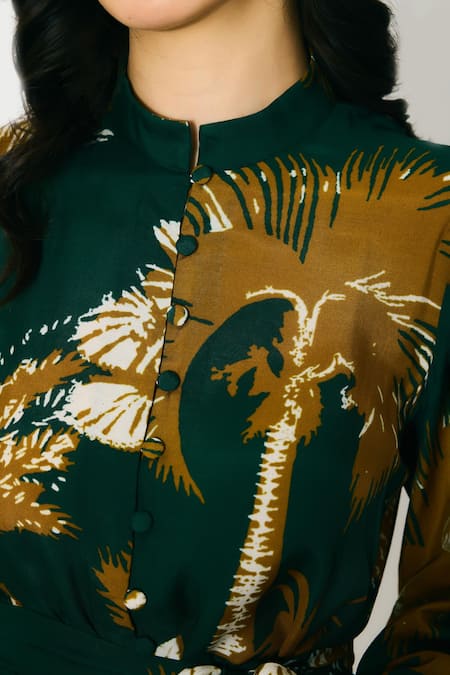 Buy Koai Green Cotton, Silk Mandarin Collar Floral Long Shirt Dress Online at Aza Fashions Buy_Koai_Green Cotton, Silk Mandarin Collar Floral Long Shirt Dress _Online_at_Aza_Fashions