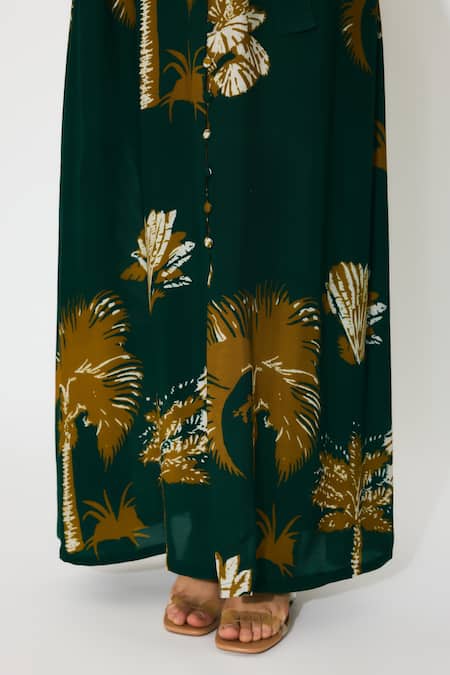 Buy Koai Green Cotton, Silk Mandarin Collar Floral Long Shirt Dress Buy_Koai_Green Cotton, Silk Mandarin Collar Floral Long Shirt Dress