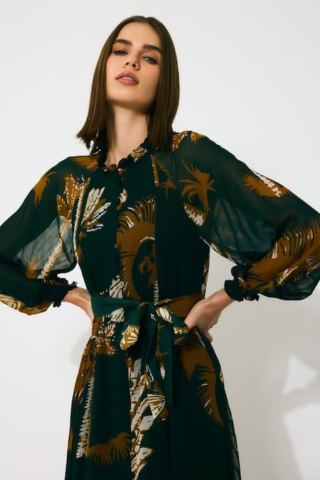Buy Koai Green Georgette Round Neck Floral Dark Midi Dress Buy_Koai_Green Georgette Round Neck Floral Dark Midi Dress