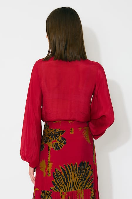 Koai Red Chiffon Frill Top 