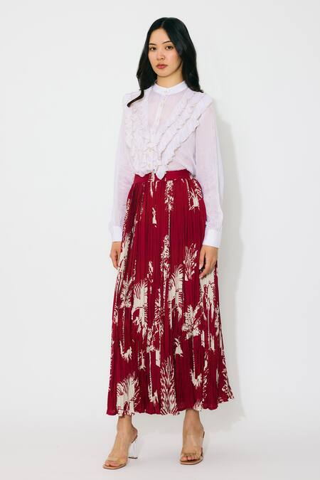 Koai Ivory Chiffon Mandarin Collar Frill Top Online at Aza Fashions Koai_Ivory Chiffon Mandarin Collar Frill Top _Online_at_Aza_Fashions