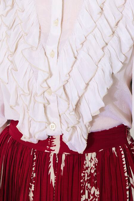 Koai Ivory Chiffon Mandarin Collar Frill Top at Aza Fashions Koai_Ivory Chiffon Mandarin Collar Frill Top _at_Aza_Fashions