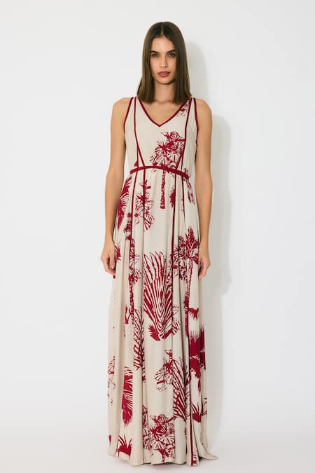 Buy Koai Beige Muslin, Cotton, Silk V-neck Floral Sleeveless Long Maxi Dress Online at Aza Fashions Buy_Koai_Beige Muslin, Cotton, Silk V-neck Floral Sleeveless Long Maxi Dress _Online_at_Aza_Fashions
