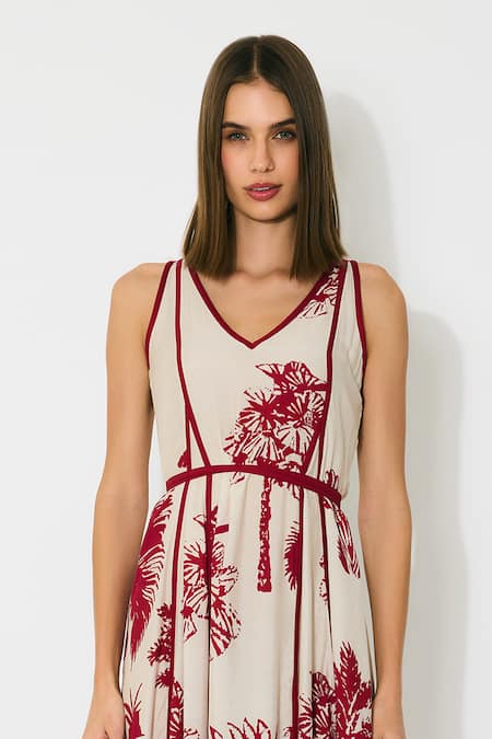 Koai Beige Muslin, Cotton, Silk V-neck Floral Sleeveless Long Maxi Dress at Aza Fashions Koai_Beige Muslin, Cotton, Silk V-neck Floral Sleeveless Long Maxi Dress _at_Aza_Fashions