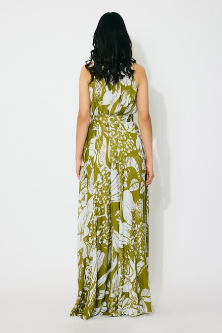 Koai Floral Sleeve Leaf Green Maxi Dress 