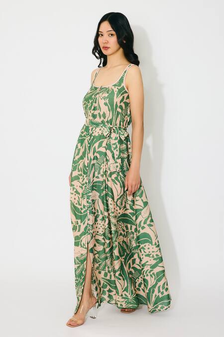 Buy_Koai_Peach Muslin, Cotton Scoop Neck Sleeveless Floral Maxi Dress _Online_at_Aza_Fashions