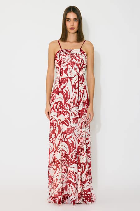 Buy Koai Off White Chiffon Square Neck Floral Print Maxi Dress Online at Aza Fashions Buy_Koai_Off White Chiffon Square Neck Floral Print Maxi Dress _Online_at_Aza_Fashions