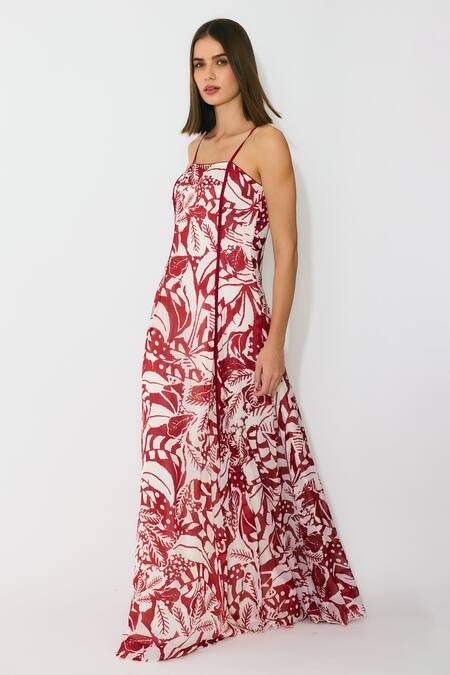 Shop Koai Off White Chiffon Square Neck Floral Print Maxi Dress Online at Aza Fashions Shop_Koai_Off White Chiffon Square Neck Floral Print Maxi Dress _Online_at_Aza_Fashions