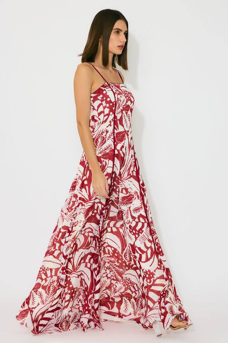 Buy Koai Off White Chiffon Square Neck Floral Print Maxi Dress Buy_Koai_Off White Chiffon Square Neck Floral Print Maxi Dress