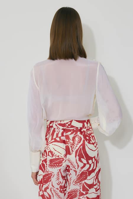 Koai Frill Bow Tie Off White Top 