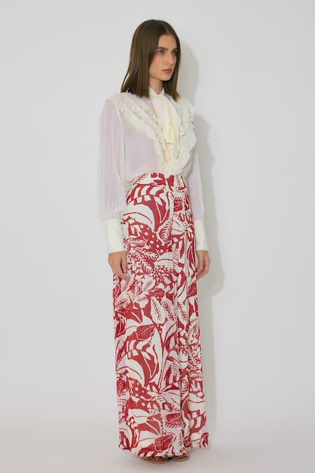 Koai Off White Chiffon Floral Print Flared Pants Online at Aza Fashions Koai_Off White Chiffon Floral Print Flared Pants _Online_at_Aza_Fashions